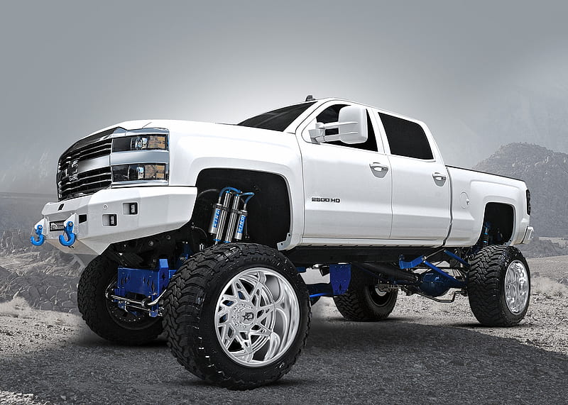 Chevy Lifted, White, GM, Bowtie, Truck, HD wallpaper