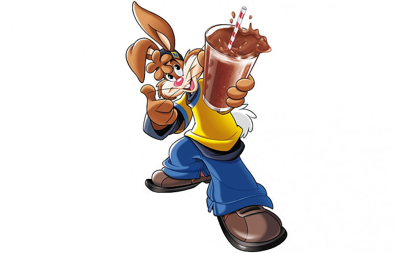 For you!, rabbit, food, chocolate, nestle, nesquik, sweet, dessert, glass, drink, bunny, child, funny, white, blue, HD wallpaper