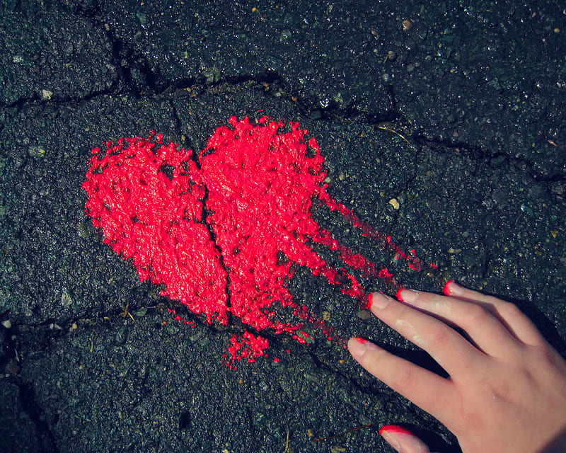 Love Hand, broken, heart, pavement, HD wallpaper