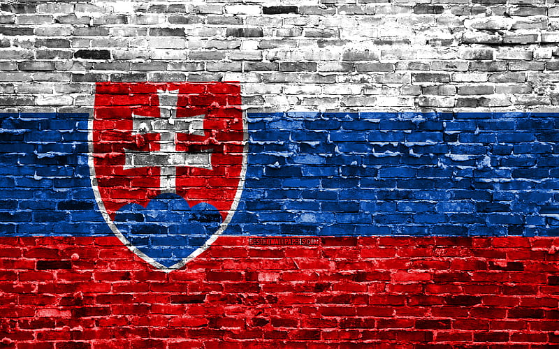 Slovak flag, bricks texture, Europe, national symbols, Flag of Slovakia, brickwall, Slovakia 3D flag, European countries, Slovakia, HD wallpaper