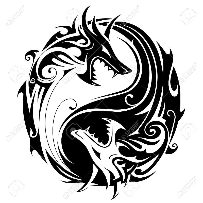 Yin Yang Dragon , love, tattoo, yin yang dragon, HD phone wallpaper