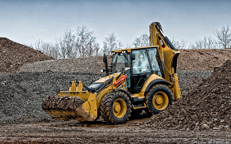 Cat 444F, Backhoe loader, tractors, construction equipment, construction machines, Caterpillar 444F, HD wallpaper