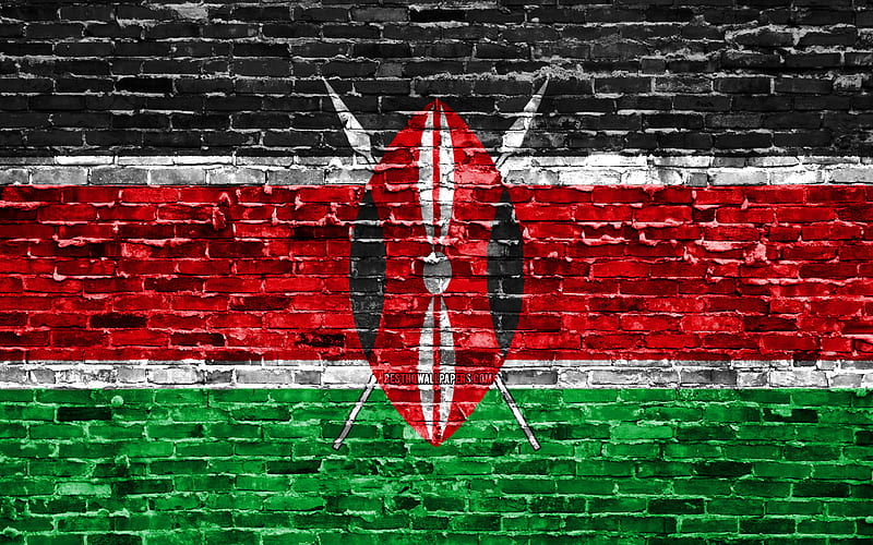 Kenyan flag, bricks texture, Africa, national symbols, Flag of Kenya, brickwall, Kenya 3D flag, African countries, Kenya, HD wallpaper