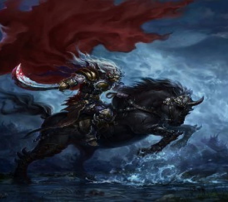 Dark Rider, cape, leader, army, horse, skeletons, sword, HD wallpaper