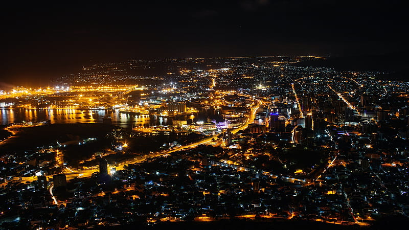 night, lights, city, panorama, HD wallpaper