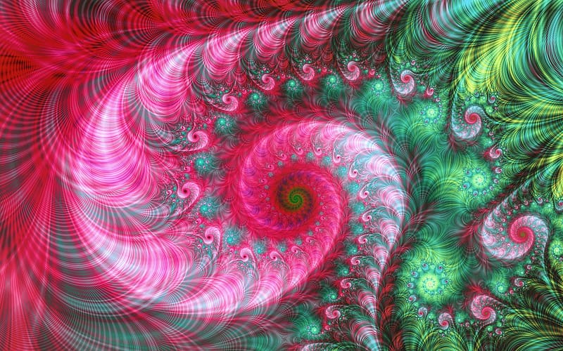 Fractal Swirl, swirl, pink, fractal, green, HD wallpaper