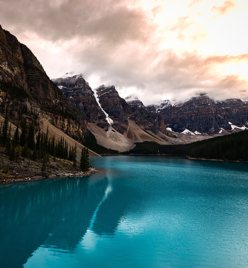 lake, mountains, coast, mountain range, landscape, HD phone wallpaper