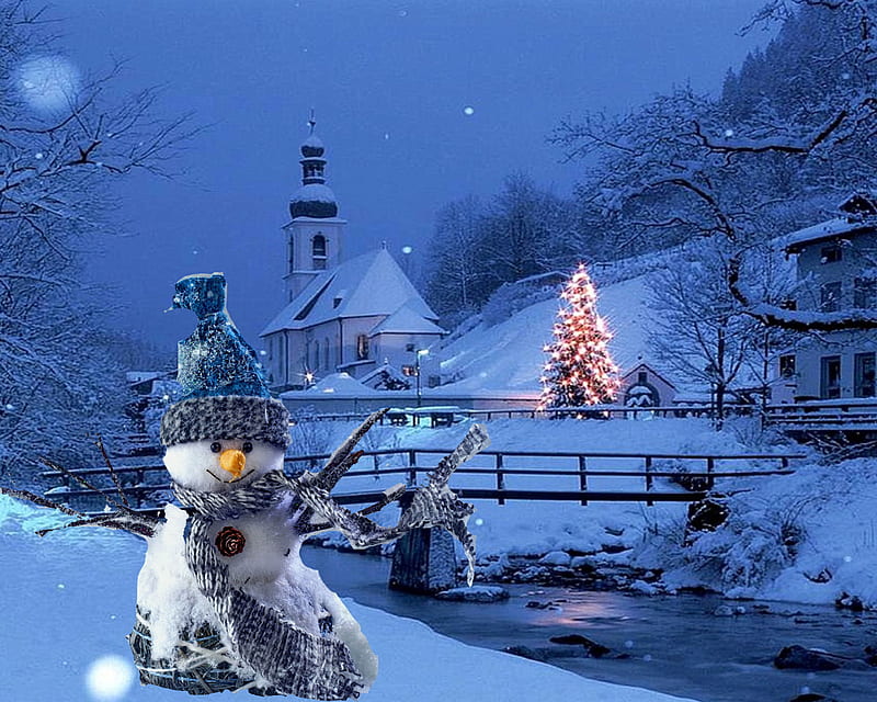 snowman, celebrate, christmas, holiday, new, nice, season, tree, HD wallpaper