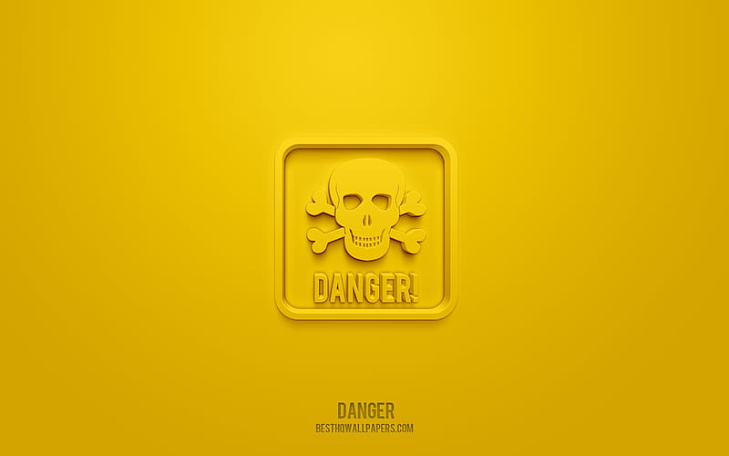 Danger 3d icon, yellow background, 3d symbols, Danger, Warning icons, 3d icons, Danger sign, Warning 3d icons, yellow warning signs, HD wallpaper