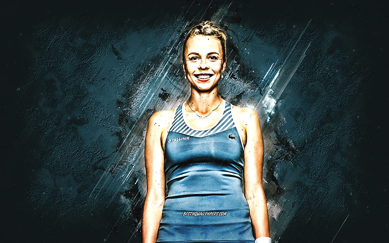 Anett Kontaveit, WTA, Estonian tennis player, blue stone background, Anett Kontaveit art, tennis, HD wallpaper