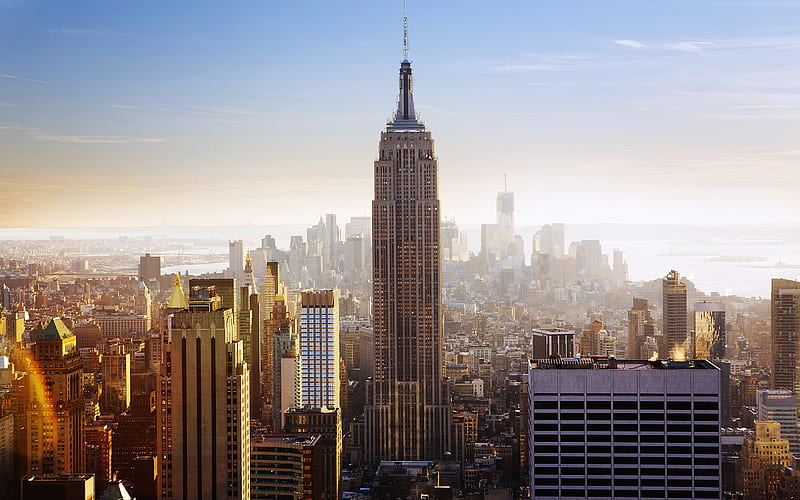 Empire State Building, cityscapes, morning, sunrice, Manhattan, USA, New York, America, HD wallpaper