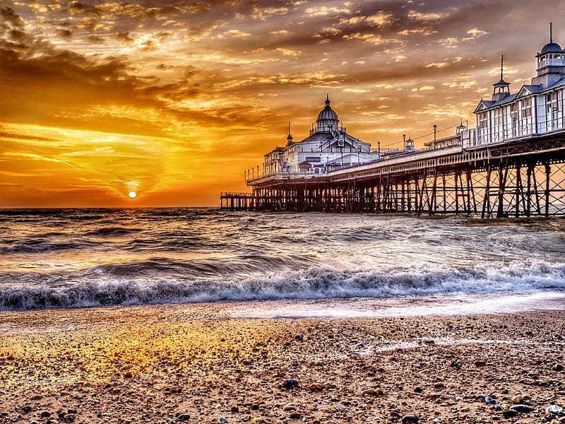 4k Free Download Sunset Over Ocean Pier Oceans Piers Beaches