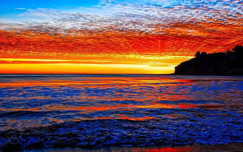 Gorgeous Beauty, Sunset, Island, Reflection, Ember, Sky, Ray, Sea, Wave 