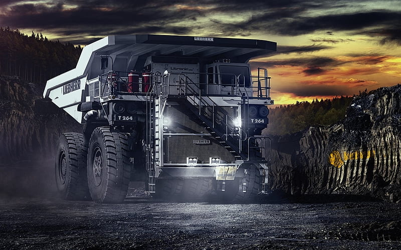 mining truck, quarry, night, big truck, HD wallpaper
