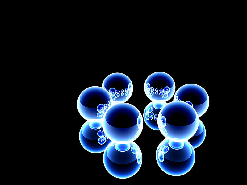 Neon Balls, balls, six, neon, reflections, blue, HD wallpaper