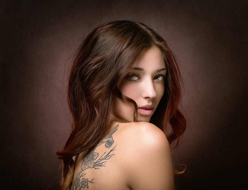 Beauty, joachim bergauer, girl, model, tattoo, face, woman, HD wallpaper