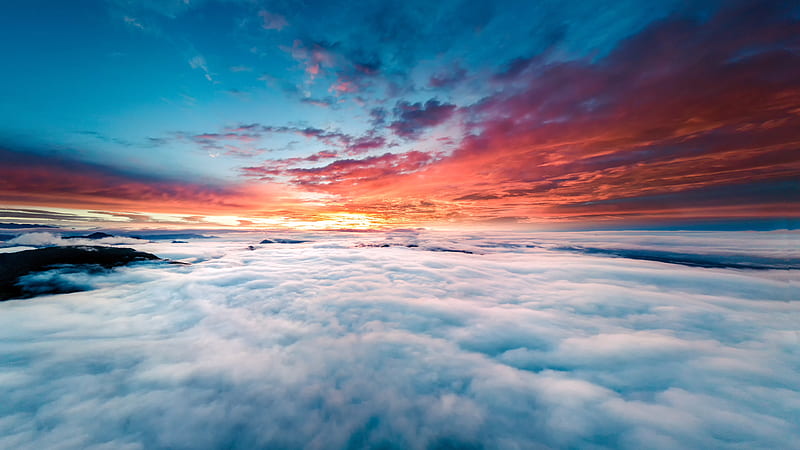 beyond the clouds, horizon, sunset, scenery, Nature, HD wallpaper