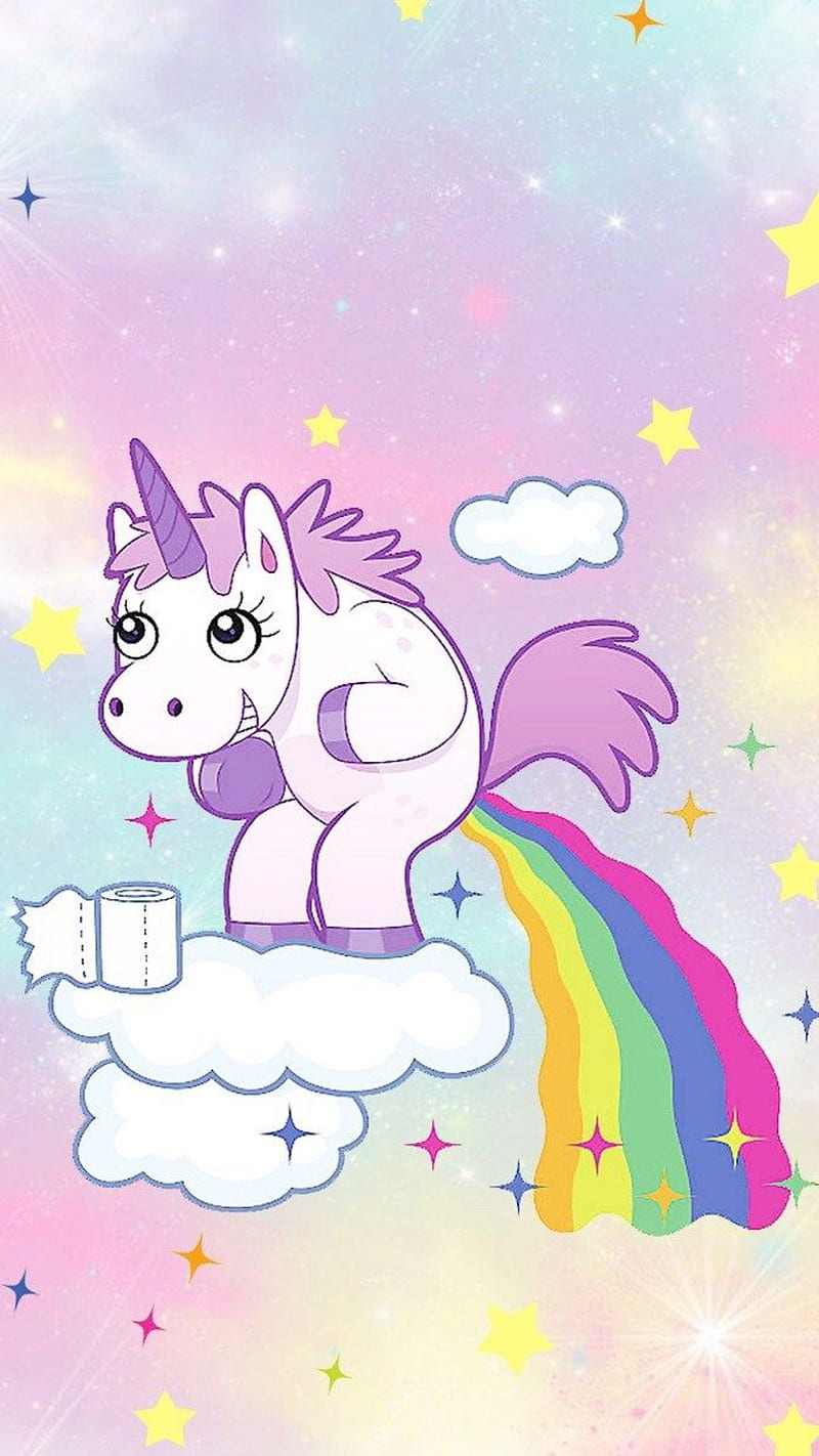 Unicorn, colour, colourful, rainbow, sky, star, unicorn poo, HD phone wallpaper