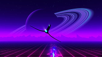 City With Retrowave Illustration With Background Of Sky And Stars