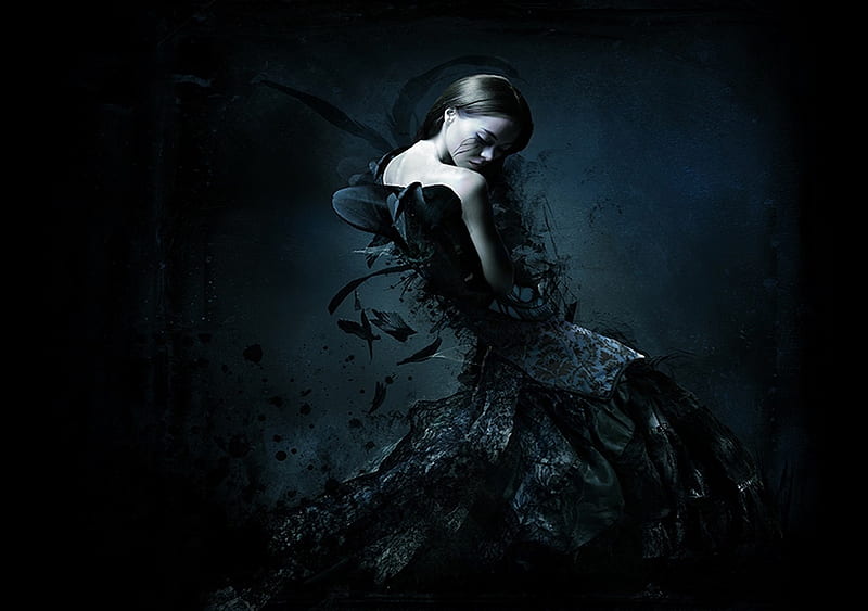 Dark Beauty, fantasy, dress, woman, dark, HD wallpaper