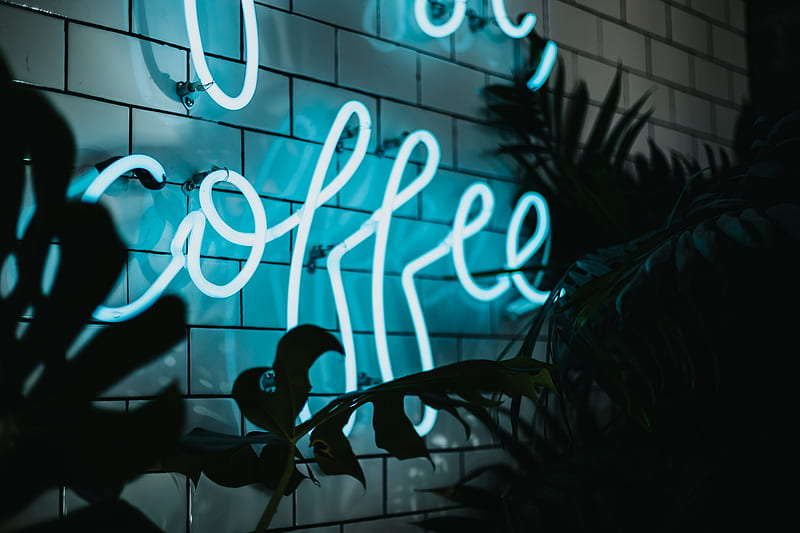 Coffee neon signage turned on near plant, HD wallpaper