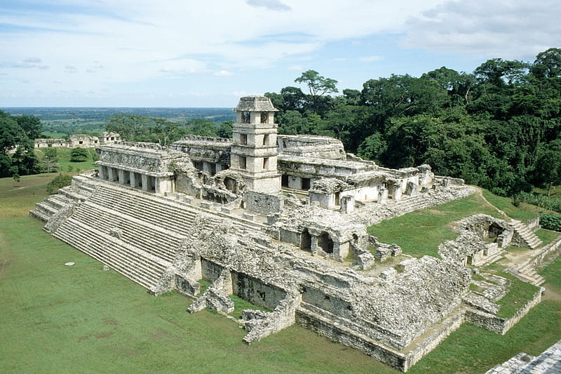 Yaxchilan Archaeological Site, architecture, ancient, ruins, Yaxchilan, sky, archaeological site, clouds, city, Chiapas, jungle, Maya, steps, Mexican, HD wallpaper