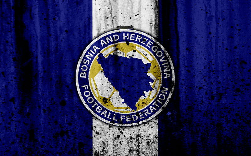 Bosnia and Herzegovina national football team logo, grunge, Europe, football, stone texture, soccer, Bosnia and Herzegovina, European national teams, HD wallpaper