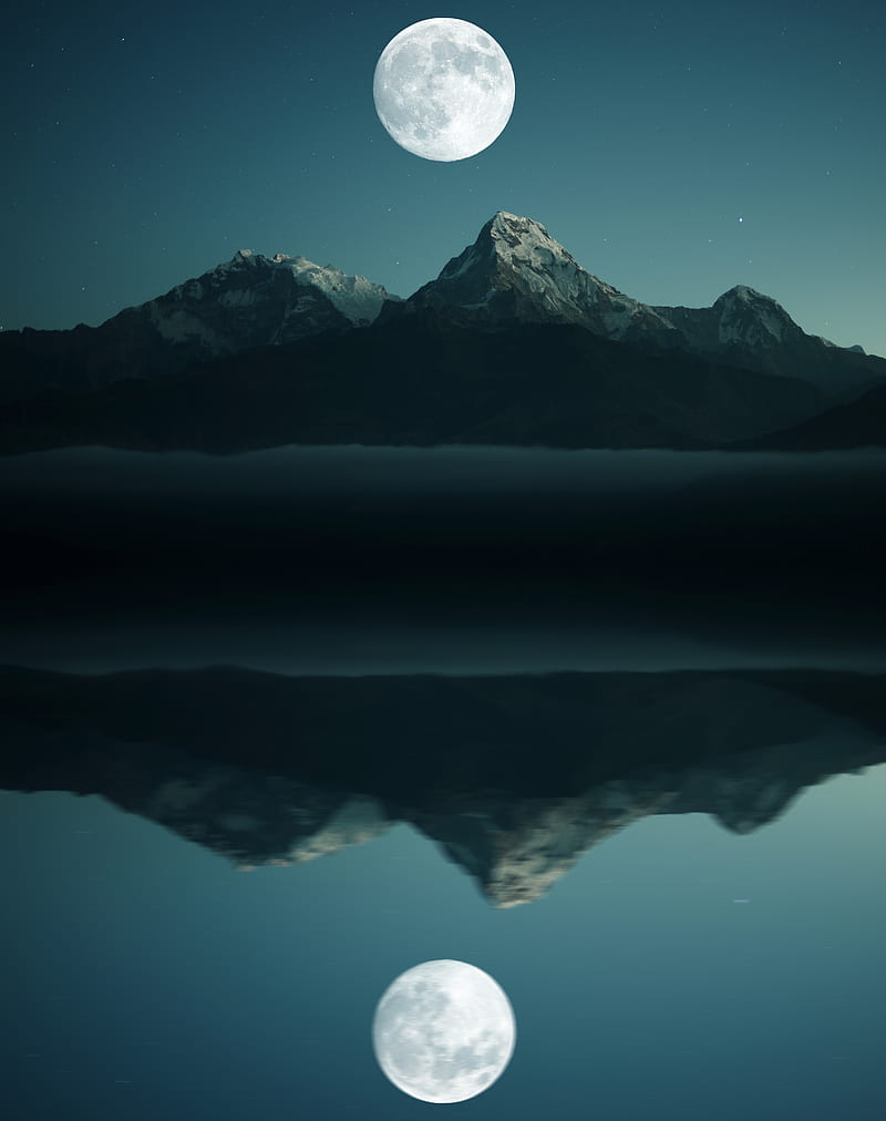 Moody era, lake, moon, mountain, river, HD phone wallpaper | Peakpx