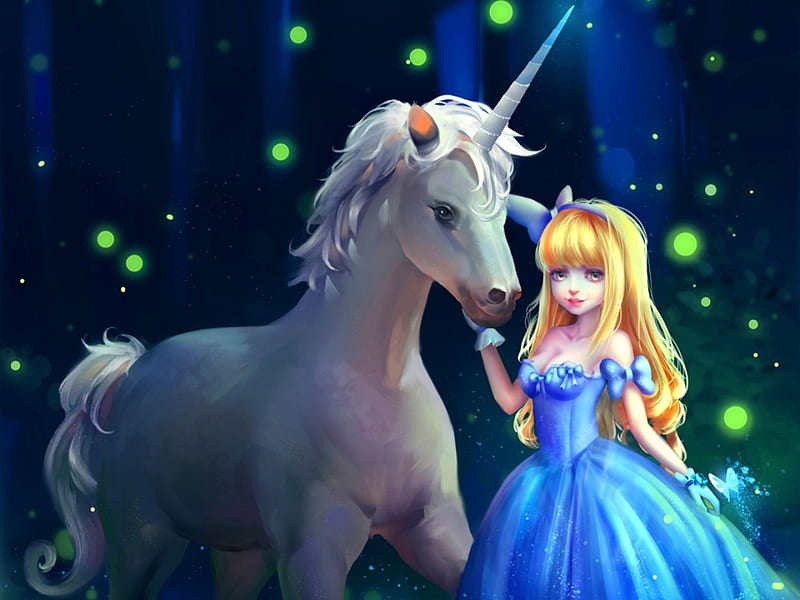 Enchanted, magic, fantasy, girl, unicorn, HD wallpaper