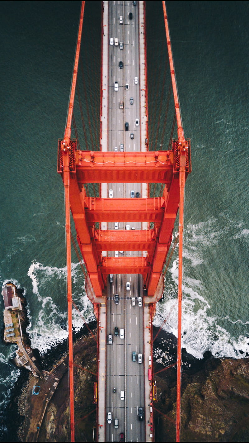Golden Bridge, san, francisco, red, america, carros, sea, ocean, city, HD phone wallpaper
