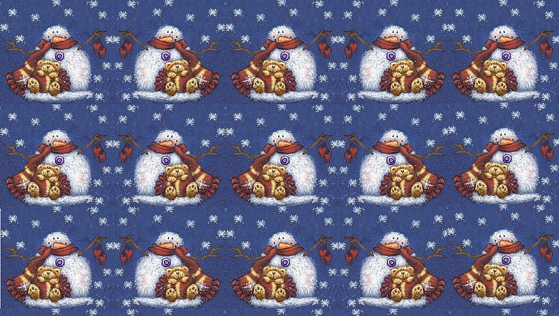 Texture, pattern, red, craciun, christmas, snowman, winter, paper, white, blue, HD wallpaper