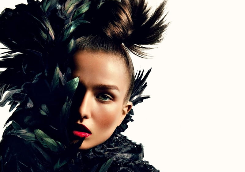 Andreea Diaconu, girl, model, feather, black, white, woman, HD ...