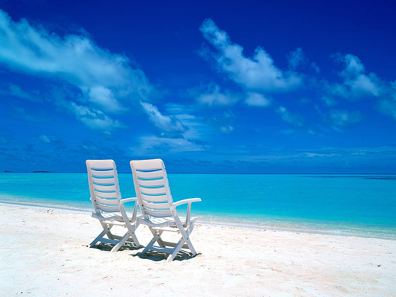 two beach chairs on the beach, HD wallpaper