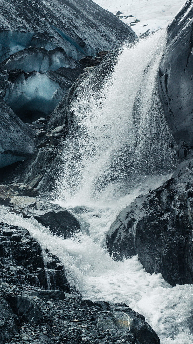 Winter Waterfall Greennbloom Blue Cold Dark Drops Fresh Ice
