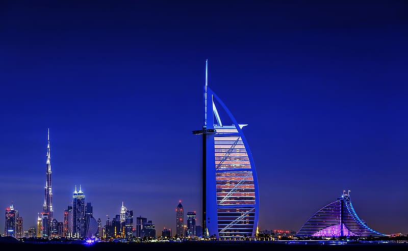Cities, Night, Skyscraper, Building, Light, Dubai, Tower, HD wallpaper