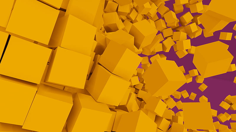 Blue Yellow Cubes Yellow Background, HD wallpaper