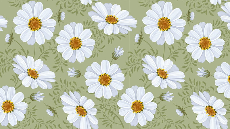 Chamomiles on Green, daisies, health, green, summer, chamomile, spring, abstract, daisy, HD wallpaper
