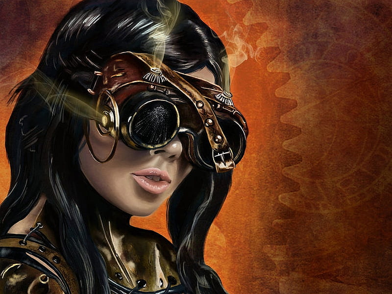 Steampunk lady, goggles, fantasy, girl, steampunk, abstract, lady, future-past, woman, HD wallpaper