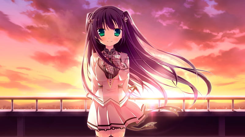 Anime fly sky light dress long hair original sun girl beauty wallpaper, 3200x1800, 815915