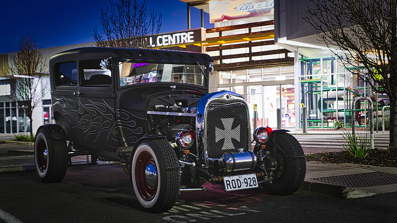 Black Hot Rod, black, carros, flames, hot rod, HD wallpaper