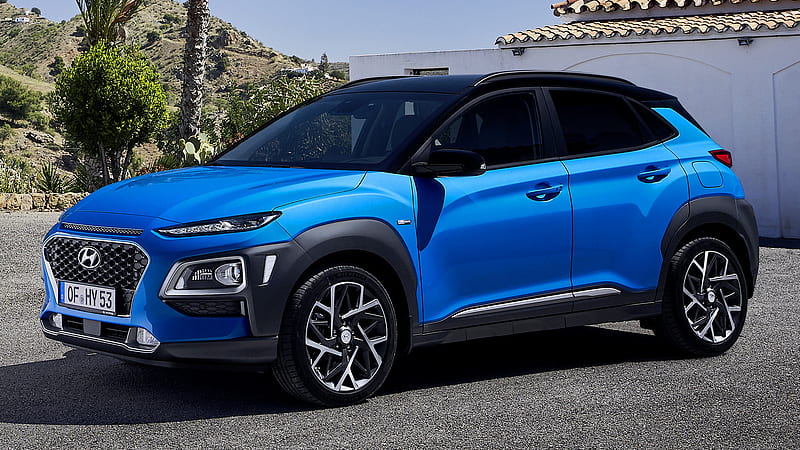 Skoda, Hyundai Kona Hybrid, Blue Car, Car, Crossover Car, SUV, Subcompact Car, HD wallpaper