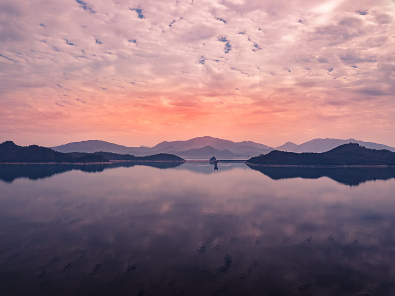 lake, horizon, sky, clouds, reflection, HD wallpaper
