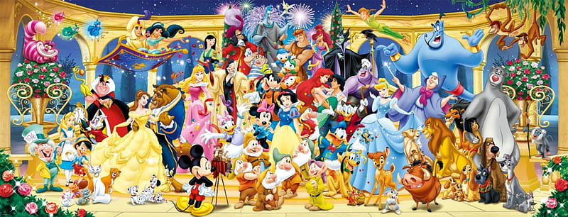 Disney panorama, all, animation, characters, mickey mouse, princess,  panorama, HD wallpaper | Peakpx