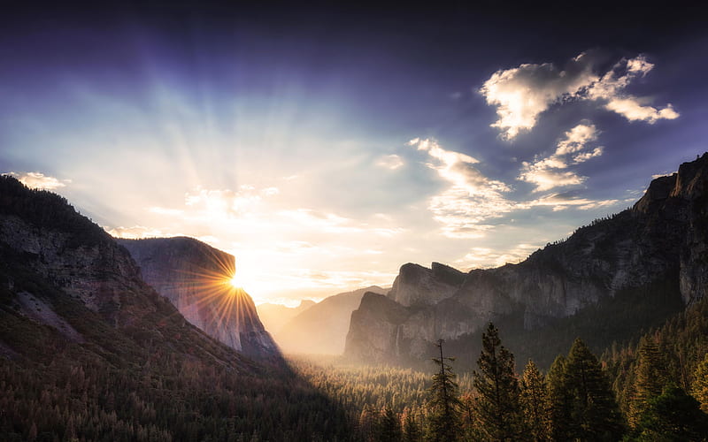 Yosemite Sunrise from Tunnel View, usa, california, trees, mountains, clouds, HD wallpaper