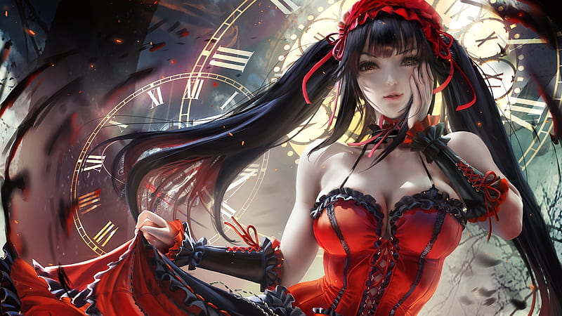 Kurumi Tokisaki, fantasy, date a live, girl, anime, black, manga, red, luminos, sakimichan, HD wallpaper