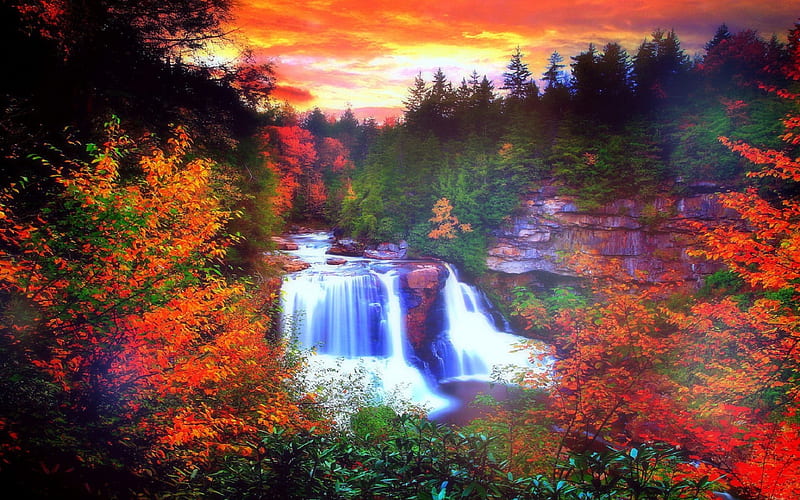 ★Exquisite Falls★, colorful, autumn, stunning, attractions in dreams, bonito, leaves, sunsets, landscapes, forests, falls, fall season, colors, love four seasons, creative pre-made, trees, waterfalls, views, nature, HD wallpaper