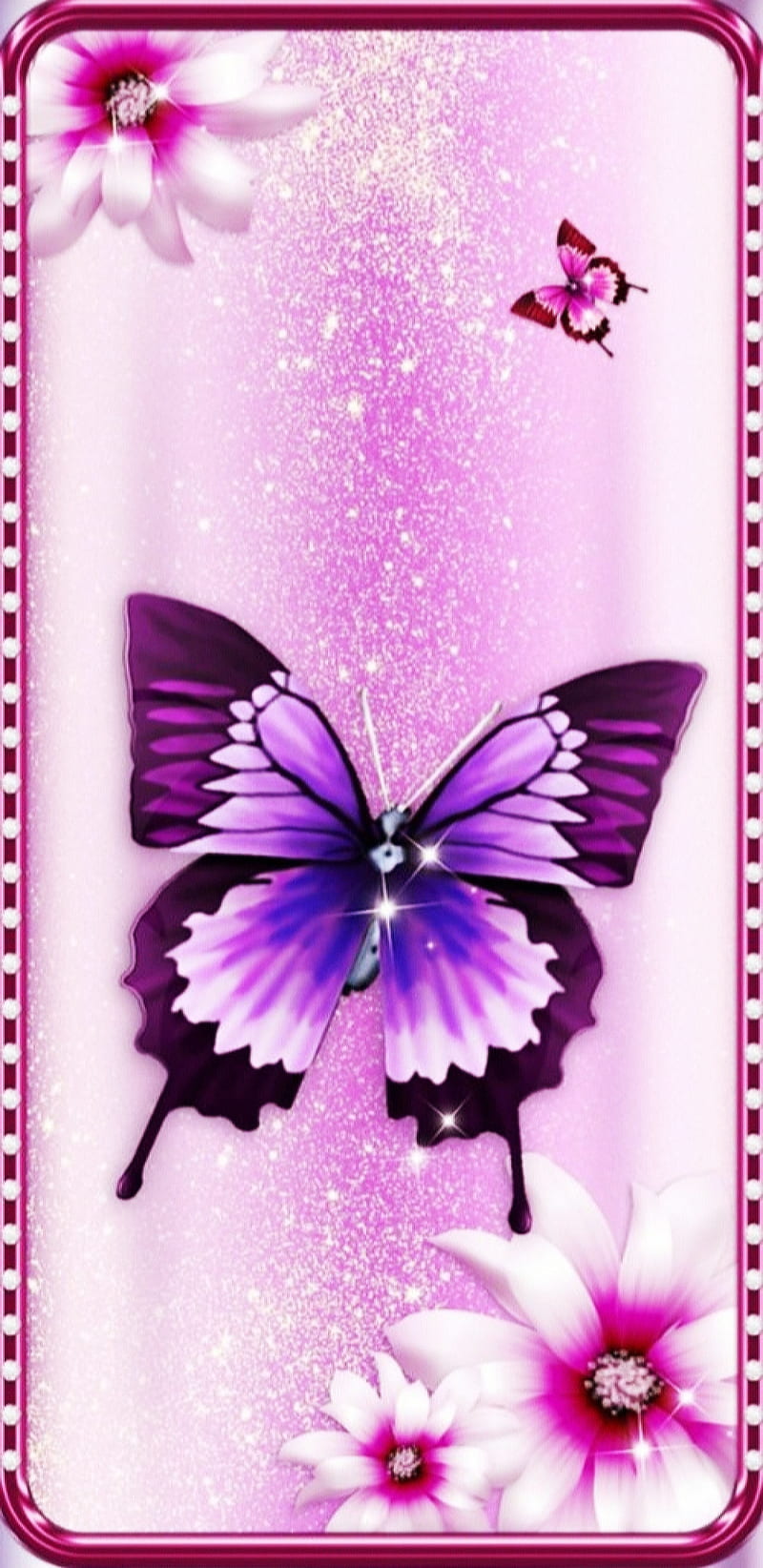 Pretty Butterfly, butterflies, floral, flower, girly, glitter, purple, HD phone wallpaper