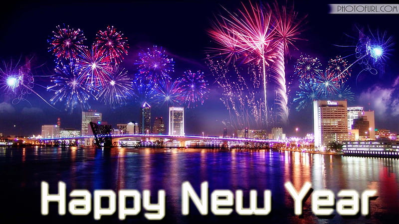 Happy New Year Word In Colorful Building With Lights Background Happy New Year 2021, HD wallpaper