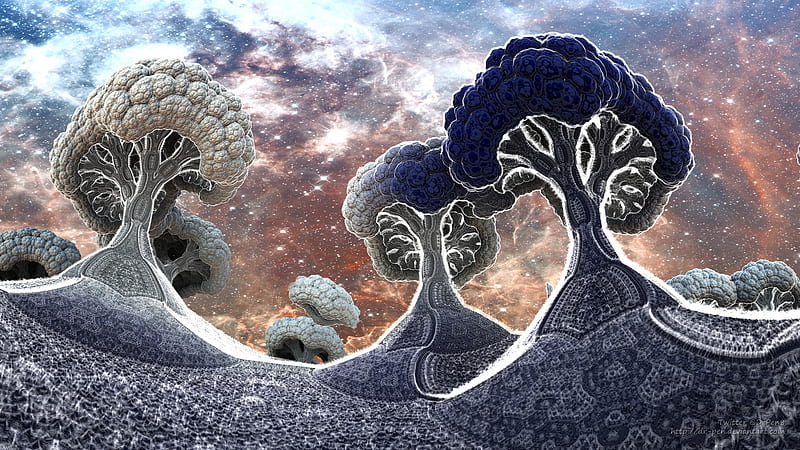 Broccoli Planet in Winter - 3d Fractal Art, Fractal, Forest, Space, Art, Landscape, CGI, Mandelbulb, 3D, Artistic, Digital, Sci, Abstract, Tree, Fi, Blue, HD wallpaper