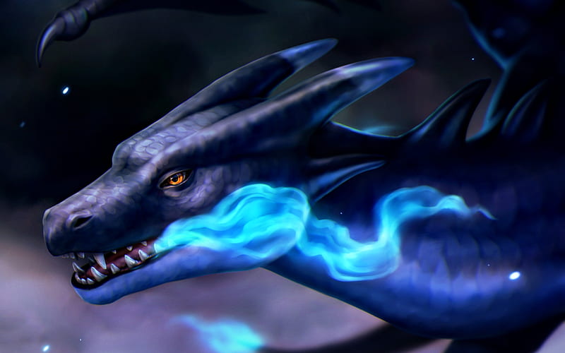 Dragon, chiakiro, fantasy, luminos, charizard, blue, HD wallpaper